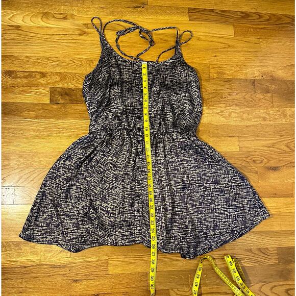 Cecico Womens Large Purple Beige Printed Silky Spaghetti Strap Button Mini Dress - Picture 7 of 9